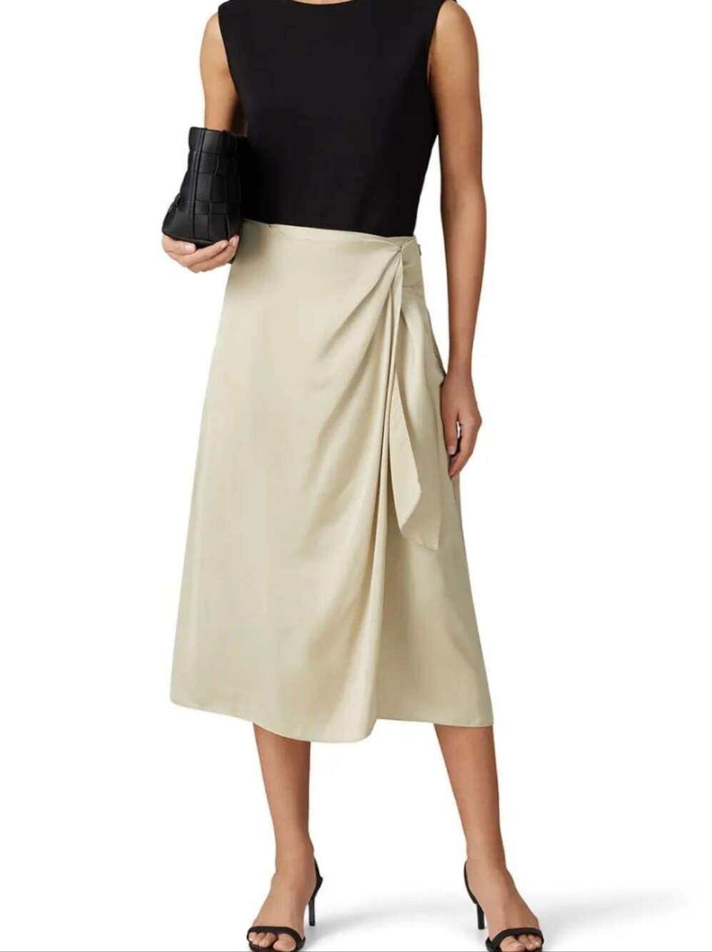 Club Monaco Cream Wrap-Detail Satin Midi Skirt